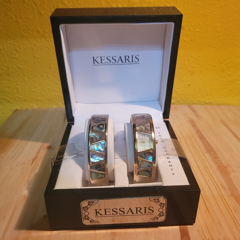 Kessaris Silver and Abalone Shell Watch Set